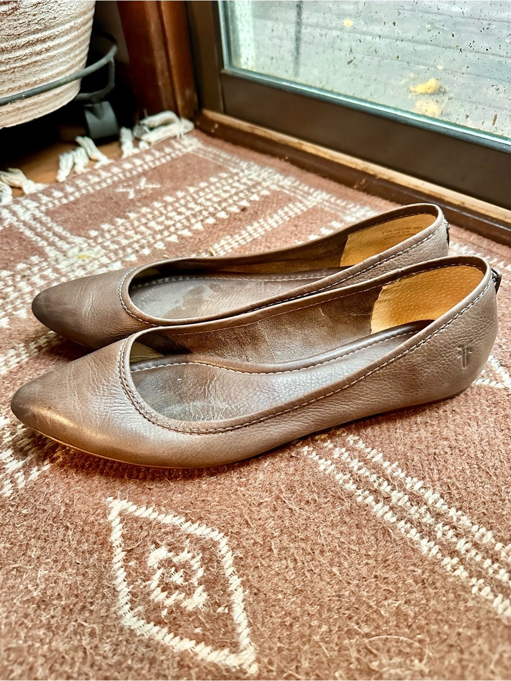 Frye Brown Leather Pointed-Toe Ballet Flats